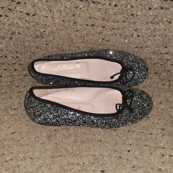 PRETTY BALLERINAS-Rosario-Black/Silver Glitter-Bow-Size 36-Excellent - Picture 6 of 7